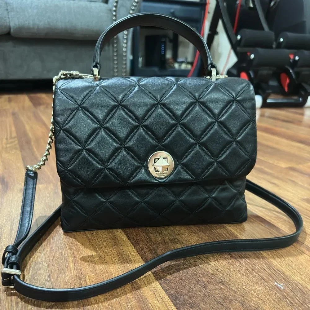 Kate Spade Natalia Top Handle Satchel|Black quilted